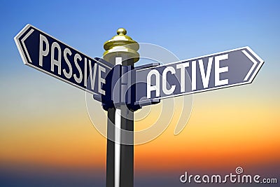 Active, passive - signpost with two arrows Cartoon Illustration