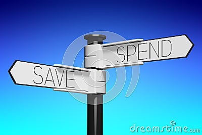 Spend, save - signpost with two arrows Cartoon Illustration