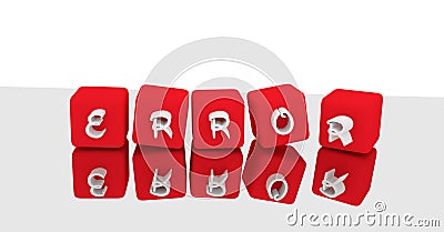 3d illustration rendering error letters word red dice cube on re Cartoon Illustration
