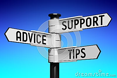 Support, advice, tips concept - signpost with three arrows Cartoon Illustration