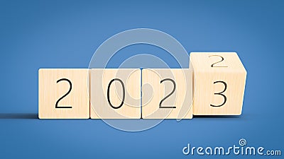 3D illustration render. Wood blocks with the transition from year 2022 to 2023 on a white background Cartoon Illustration
