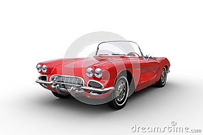 3D illustration of a retro convertible red roadster car isolated on a white background Cartoon Illustration