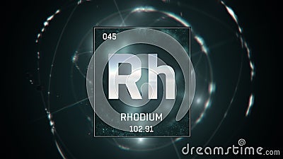 Rhodium as Element 45 of the Periodic Table 3D illustration on green background Cartoon Illustration