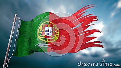 3d illustration of a ripped and torn flag of Portugal Cartoon Illustration