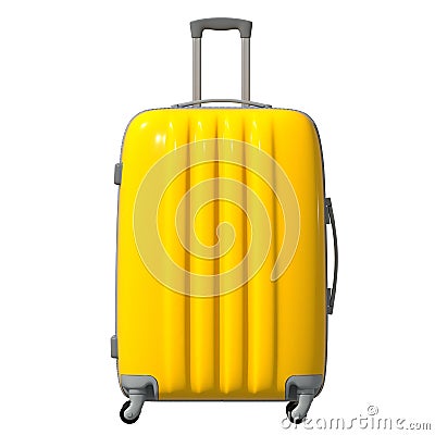 3d illustration. The road corrugated plastic suitcase is yellow. Facade. Isolated Cartoon Illustration