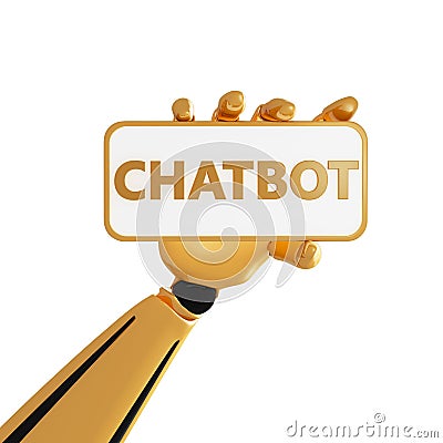 3D illustration of robotic hand with chatbot plate isolated on white background Cartoon Illustration