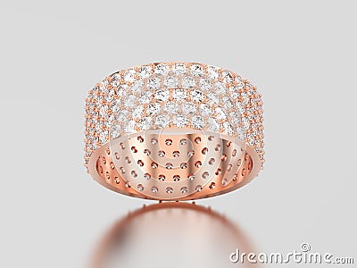 3D illustration rose gold engagement pave setting with five tier Cartoon Illustration