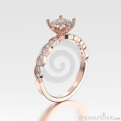 3D illustration rose gold ring with diamonds with reflection Cartoon Illustration