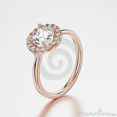 3D illustration rose gold ring with diamonds with reflection Cartoon Illustration