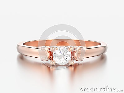 3D illustration rose gold solitaire wedding diamond ring with he Cartoon Illustration