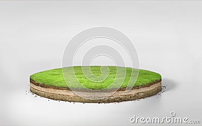 realistic 3D rendering circle cutaway terrain floor with rock isolated on white Stock Photo