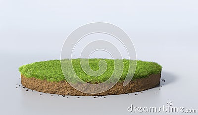 3D Illustration round soil ground cross section with earth land and green grass Stock Photo