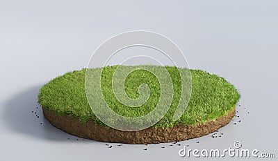 realistic 3D rendering circle cutaway terrain floor with rock isolated Stock Photo