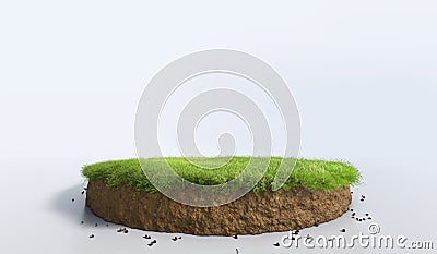 Realistic 3D rendering circle cutaway terrain floor with rock isolated Stock Photo