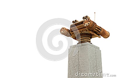 Rusty robot sentinel on white background Cartoon Illustration