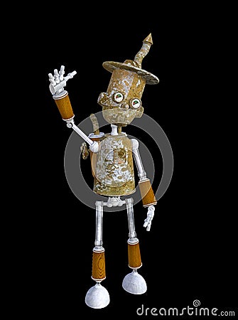 3D Illustration of Sad Rusty Tin Can Robot Stock Photo