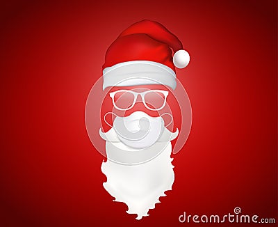 3d illustration Santa Claus face with medical mask - hat - glasses - beard and mustache. Christmas Santa design elements. Holiday Cartoon Illustration