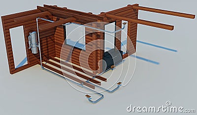 3D illustration of the scheme of the device of the built-in vacuum cleaner Stock Photo