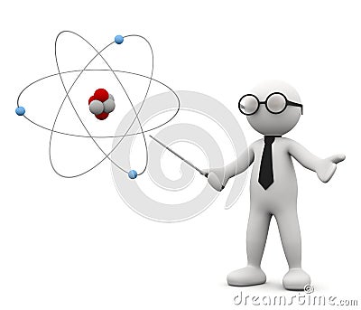 3d illustration scientist with atom Cartoon Illustration
