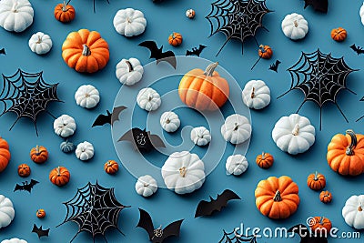 3d illustration seamless pattern of halloween decoration on dark blue backgr Cartoon Illustration