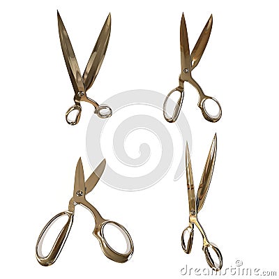 3D Illustration of a series of silver open scissors Stock Photo