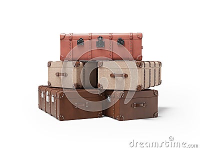 3D illustration of set of road chests on white background with shadow Cartoon Illustration