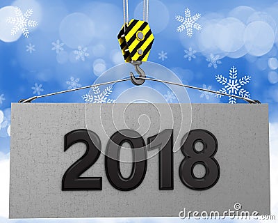 3d crane hook with 2018 sign Cartoon Illustration