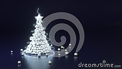 3d illustration of silver christmas of balls tree with star. Greeting card with copy space. New Year and Christmas concept Cartoon Illustration