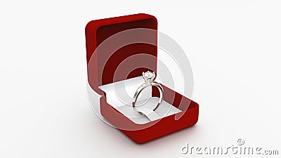 3D illustration silver gold ring with a diamond in a red box Cartoon Illustration