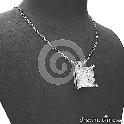 3D illustration silver necklace with diamonds on a black mannequin Cartoon Illustration