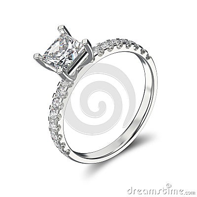 3D illustration silver ring bypass with diamond Cartoon Illustration