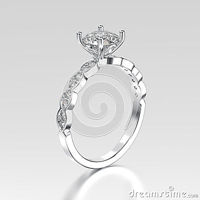 3D illustration silver ring with diamonds with reflection Cartoon Illustration