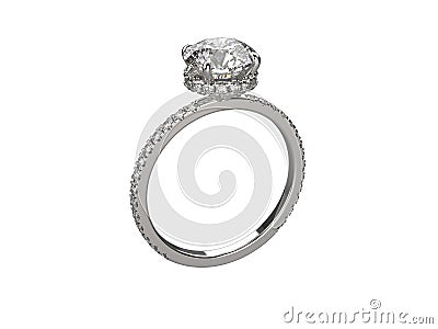 3D illustration silver ring with diamonds Cartoon Illustration