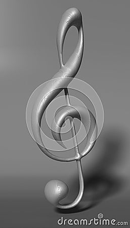 3D Illustration. Silver treble clef on white material Stock Photo