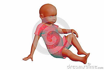 3D Illustration - Sitting Colored Baby in Pink Red Baby Jumper Vector Illustration