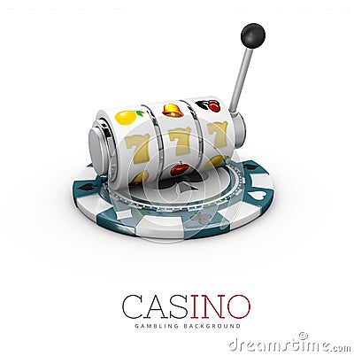 3d Illustration of Slot machine with casino chip Stock Photo