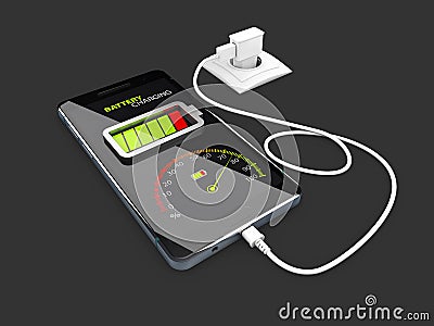 3d Illustration of Smartphone charging battery, isolated black Stock Photo