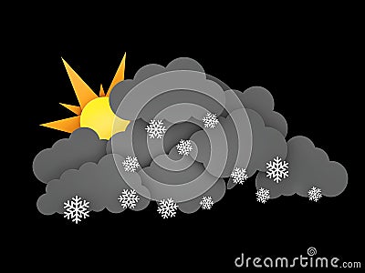 3d illustration of Snowflakes, Rainclouds and Sun on black background Cartoon Illustration