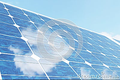 3D illustration solar panels on sky background. Alternative clean energy of the sun. Power, ecology, technology Cartoon Illustration