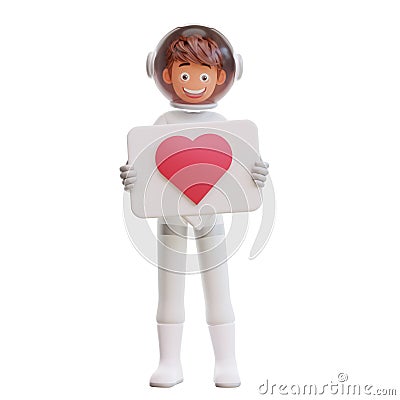 3d illustration spaceman astronaut holding love Cartoon Illustration