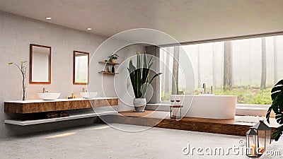 3D illustration of spacious modern bathroom with round bathtub Stock Photo