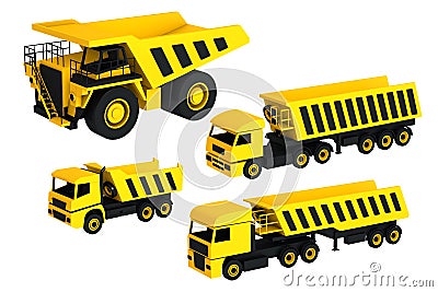 3d illustration of special equipment. Various dump trucks Cartoon Illustration