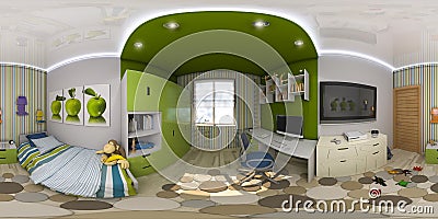 3d illustration spherical 360 degrees, seamless panorama of chil Cartoon Illustration