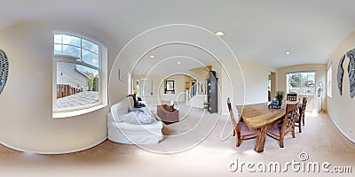 3d illustration spherical 360 degrees, a seamless panorama of home interior. Cartoon Illustration