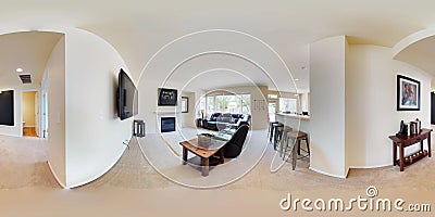 3d illustration spherical 360 degrees, a seamless panorama of home interior. Cartoon Illustration