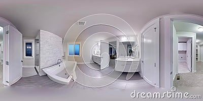 3d illustration spherical 360 degrees, seamless panorama of a house Cartoon Illustration