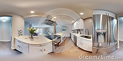 3d illustration spherical 360 degrees, a seamless panorama of kitchen Cartoon Illustration