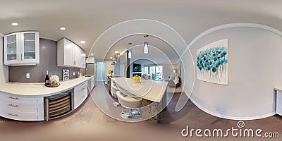 3d illustration spherical 360 degrees, a seamless panorama of kitchen Cartoon Illustration