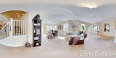 3d illustration spherical 360 degrees, a seamless panorama of home interior. Cartoon Illustration