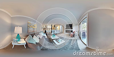3d illustration spherical 360 degrees, a seamless panorama of living room. Cartoon Illustration